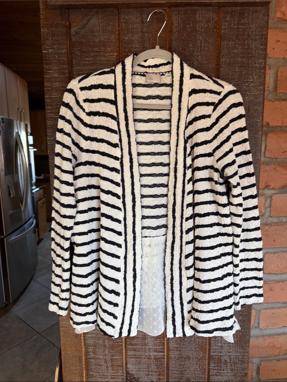 Anthropologie Postmark open front cardi blazer size medium lace stretch coastal